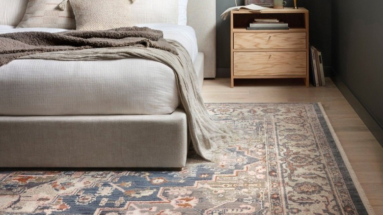 Magnolia chic patterned rug in a modern bedroom