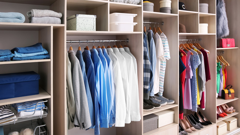 organized closet with clothes