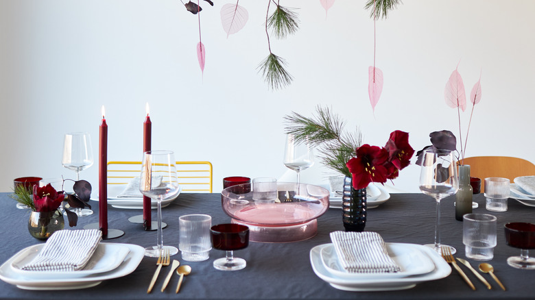 Poinsettia and spruce vases