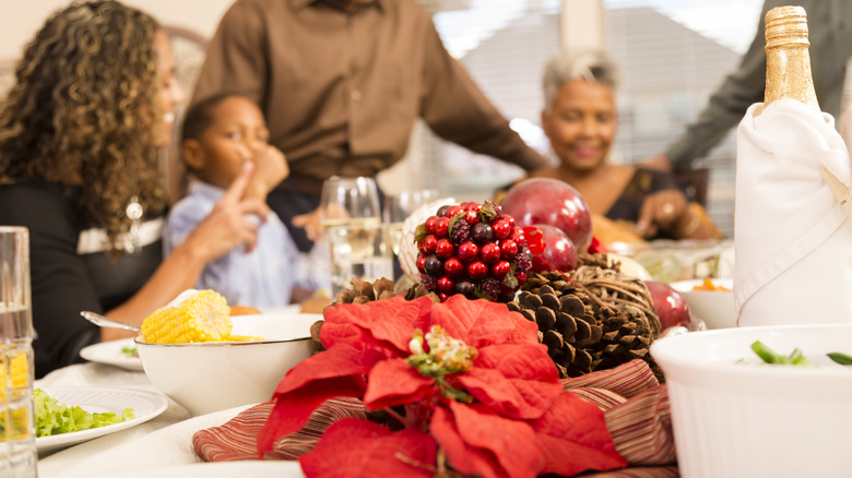 Poinsettia and pinecone centerpiece