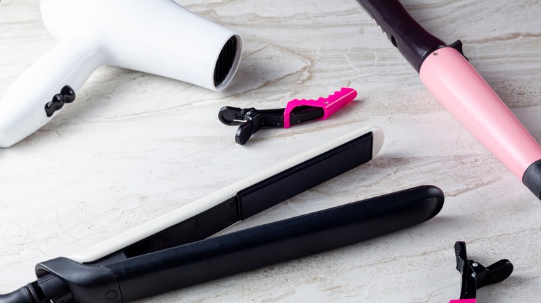 Hair tools on countertop