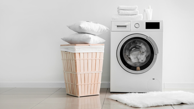 Pillows and running washing machine