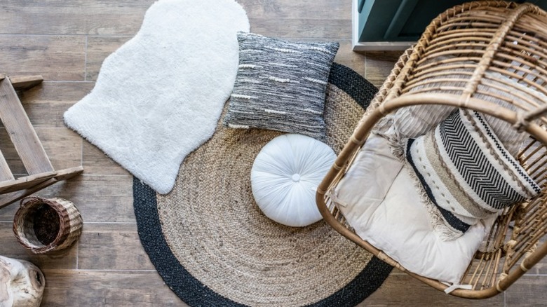 round accent rug with pillows
