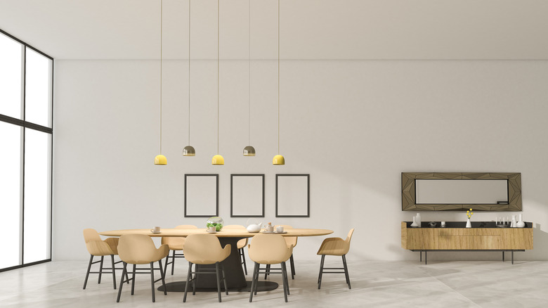 Dining area with high ceilings