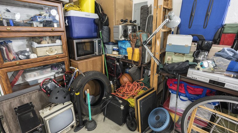 cluttered garage