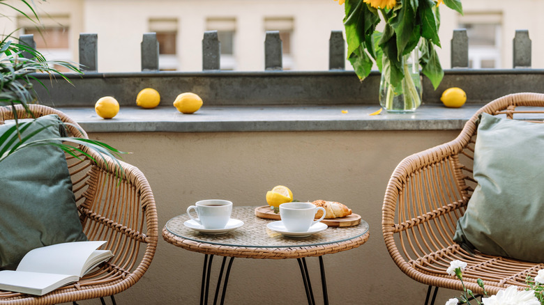 Small patio space with two chairs and side table