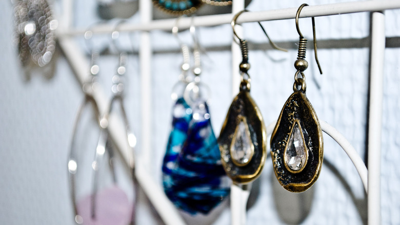 earrings on jewelry rack