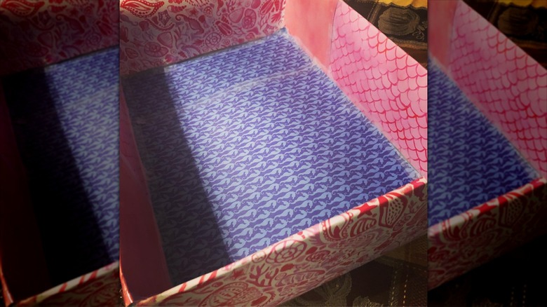 pink and purple cardboard box