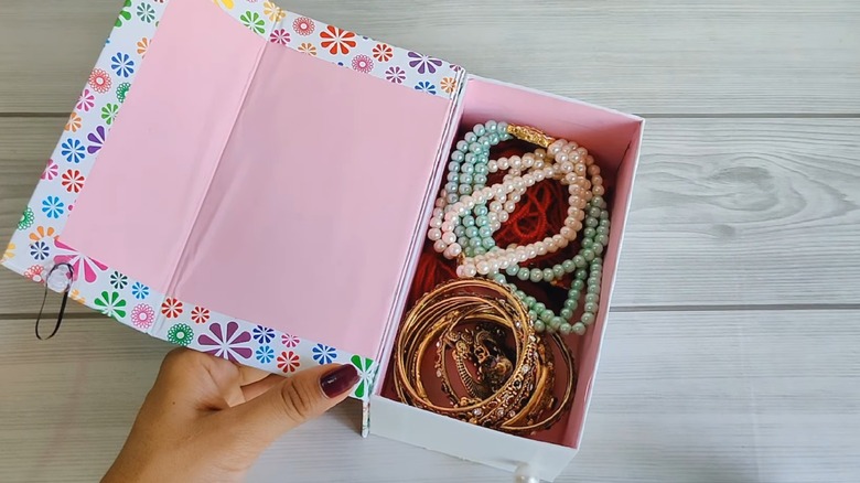 jewelry in mini cardboard box