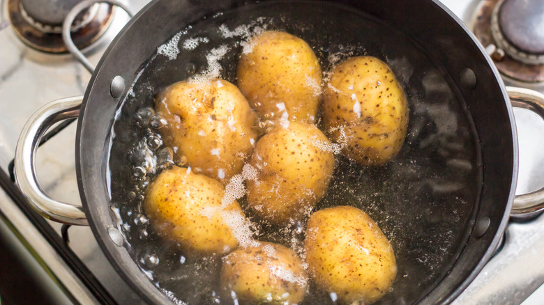 boiling potatoes on stove