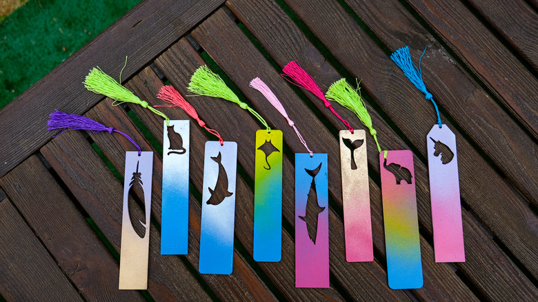 custom bookmarks on wooden table