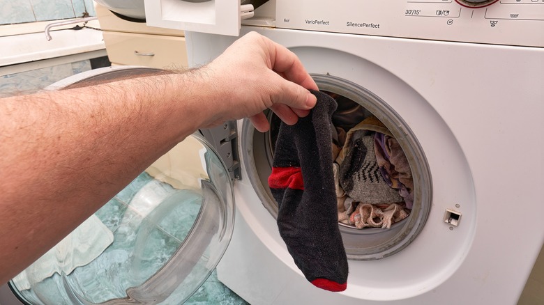 sock coming out of a washing machine