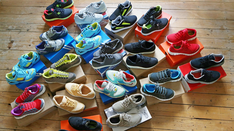 sneaker collection on floor