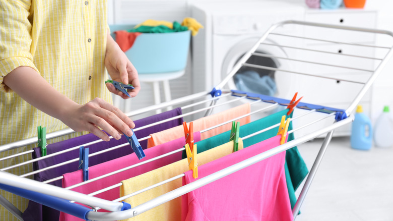 Clothes on a drying rack