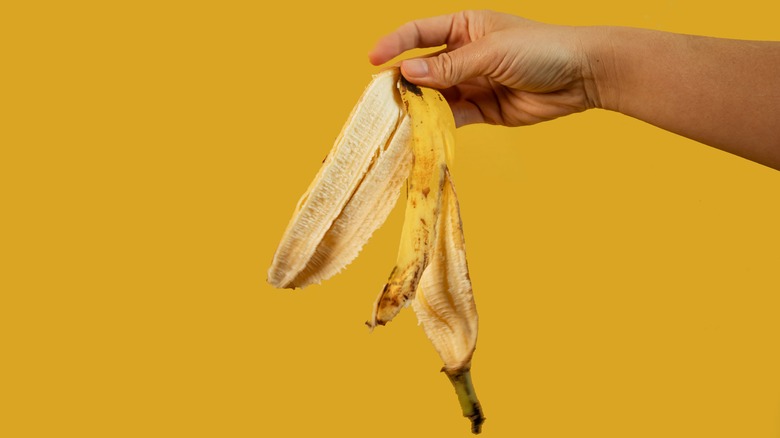 hand holding banana peel