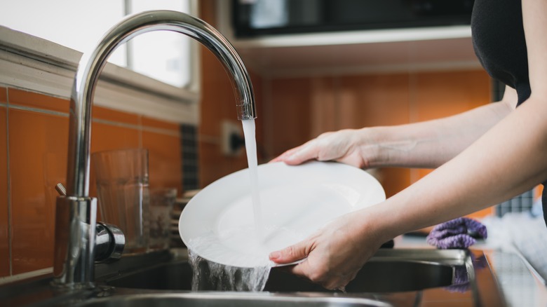 Person washing dishes