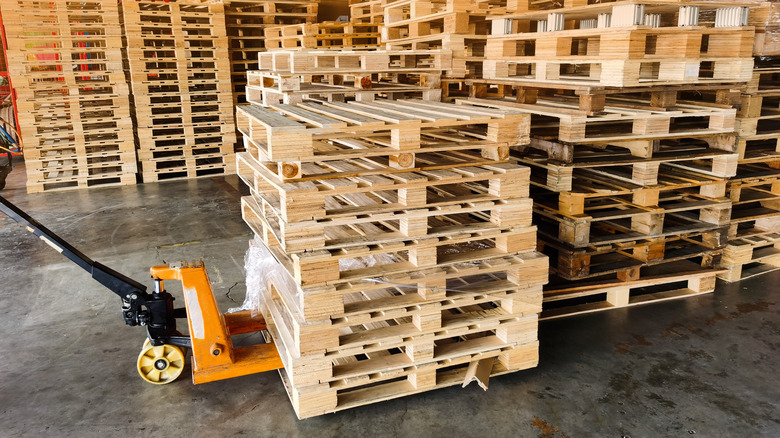 Wooden pallets in warehouse