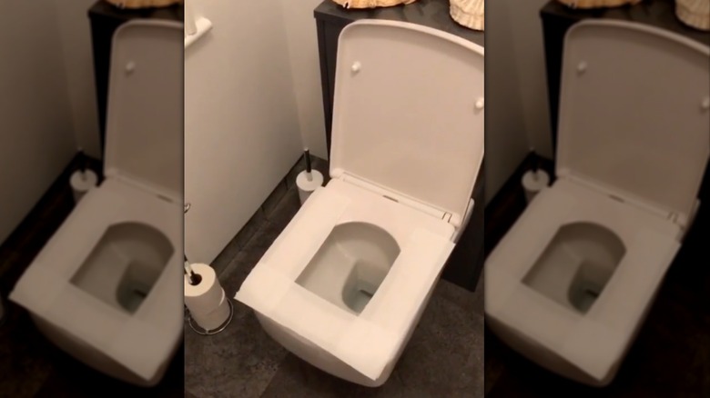 square toilet with toilet paper