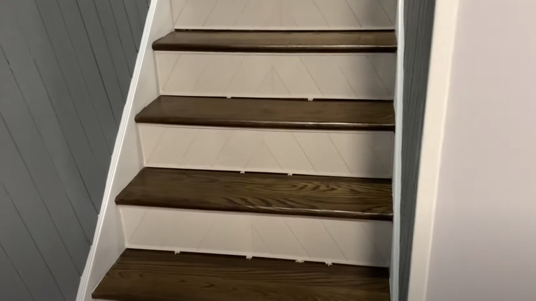 white tiles on stair risers