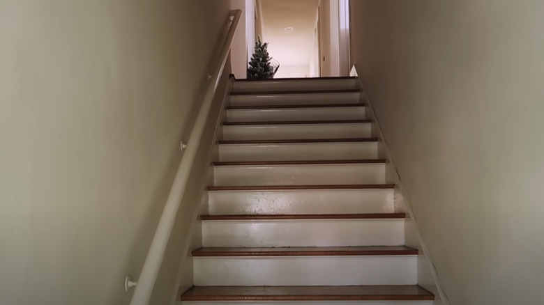 white and wood staircase