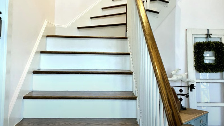 white and wooden modern staircase