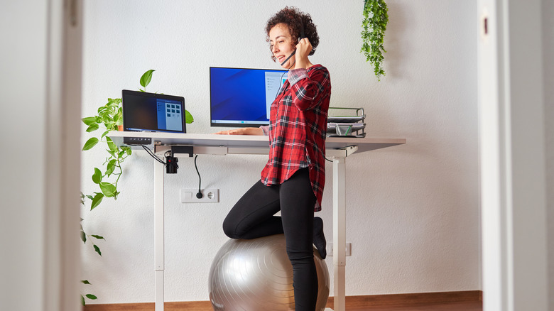 Person working from standing desk