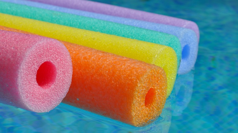 six colorful floating pool noodles