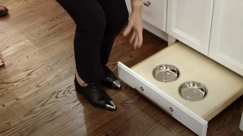 built-in pet feeding cabinet drawer