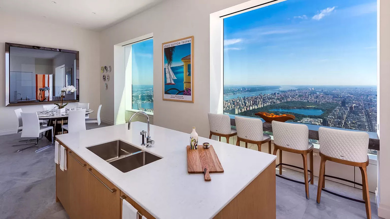 Modern kitchen with city views