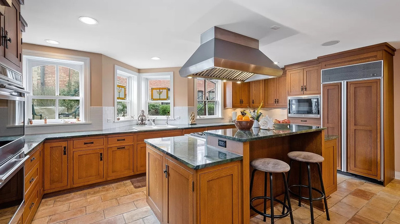 kitchen with bar stools