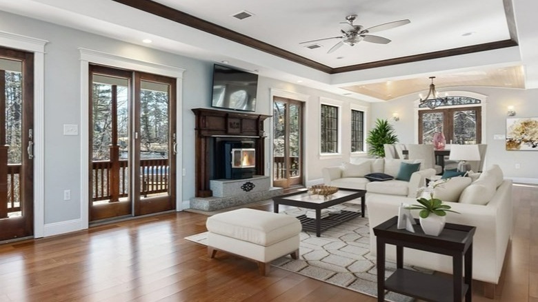 Large living room with fireplace