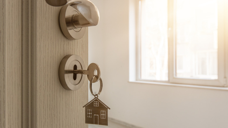 House key in a door