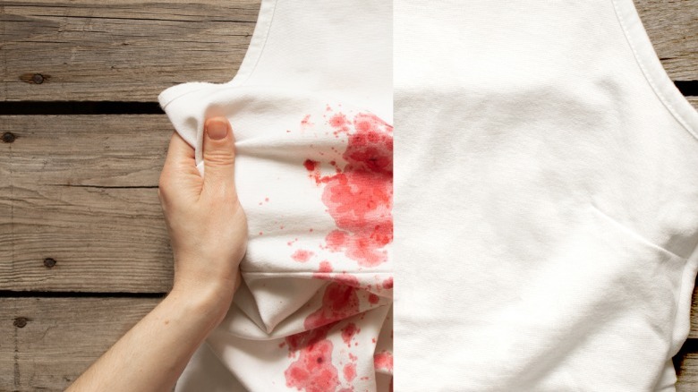 Blood stain white shirt before and after