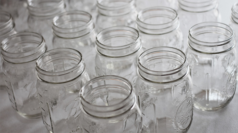 A group of of empty Mason jars