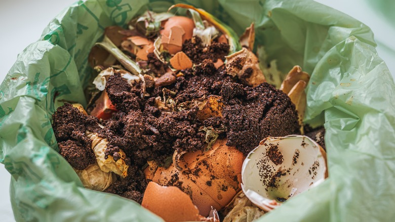 coffee grounds in compost bin