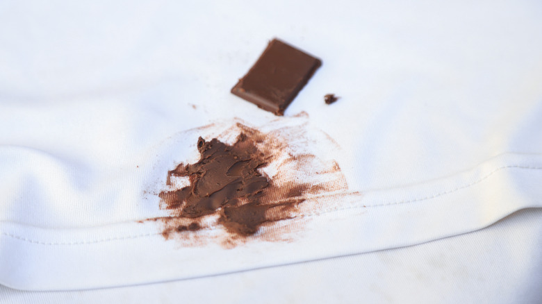 Melted chocolate bar on shirt