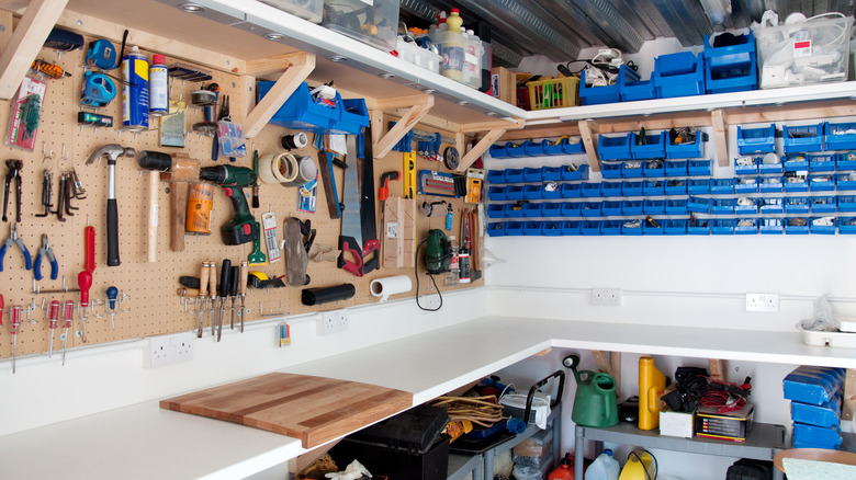 Organized home garage workshop