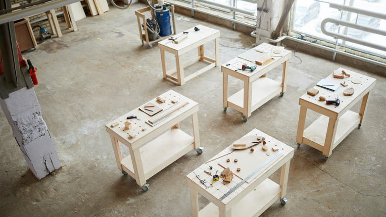 Assembly stations in small workshop