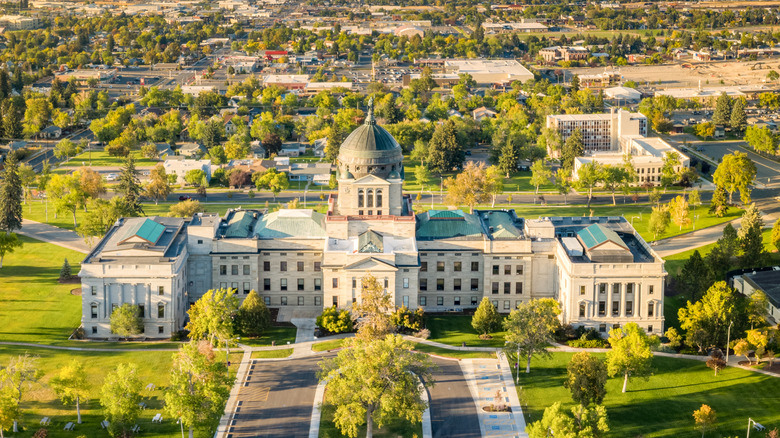 Montana capitol building and trees