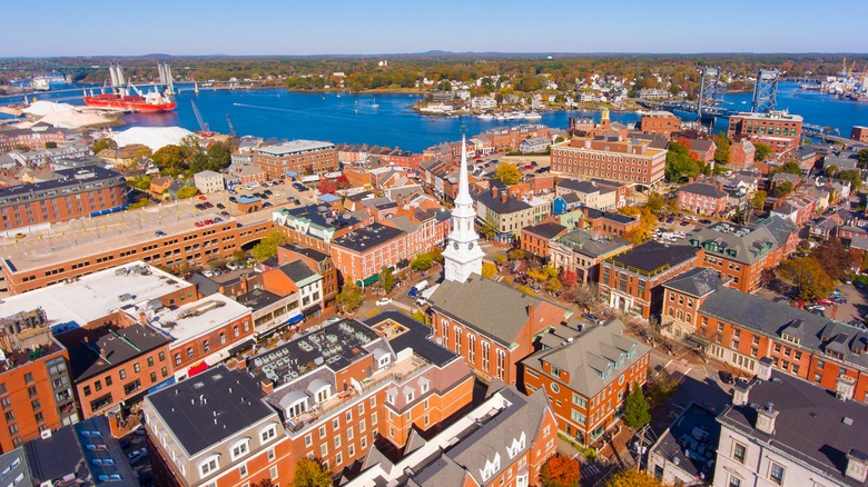 Portsmouth downtown area with water