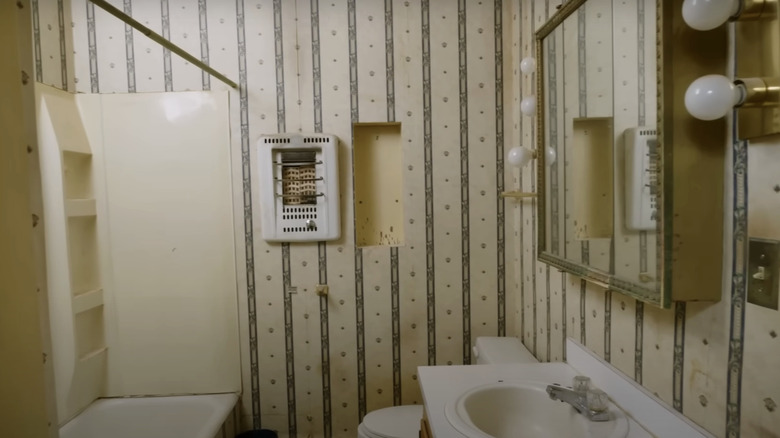 vintage bathroom with wallpaper