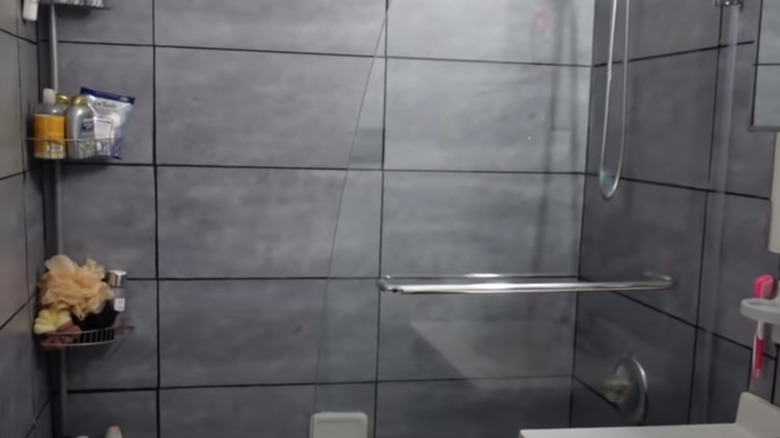 gray tiles on shower