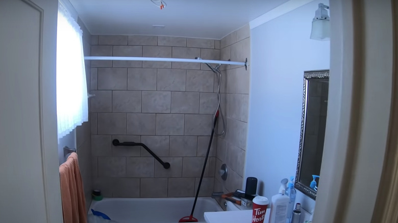 beige tiles in shower