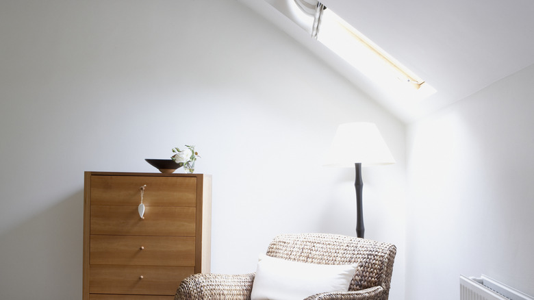 bedroom with windows and skylight