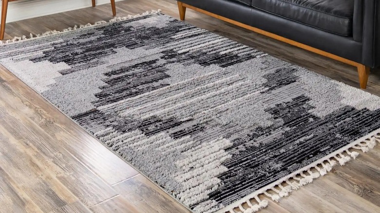 gray shag rug with tassels