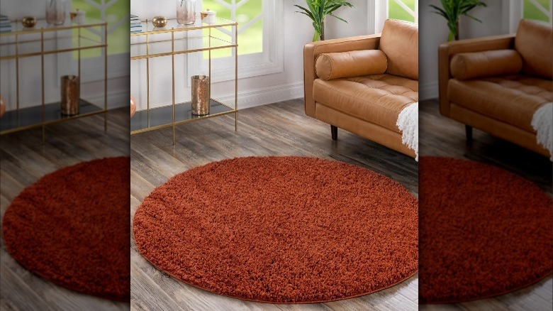 round orange shag rug