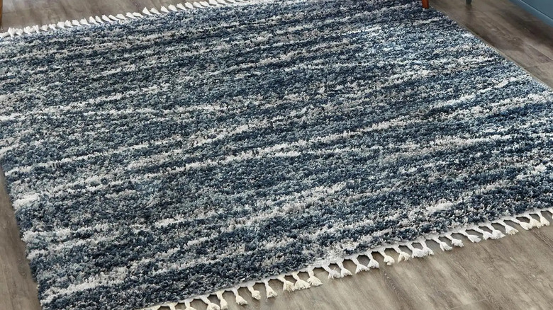 striped shag rug with tassels