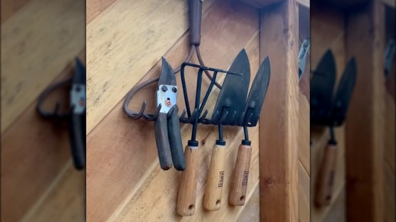 garden tools on rake head