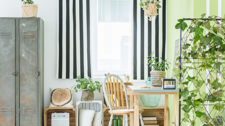 Black and white striped window curtain 