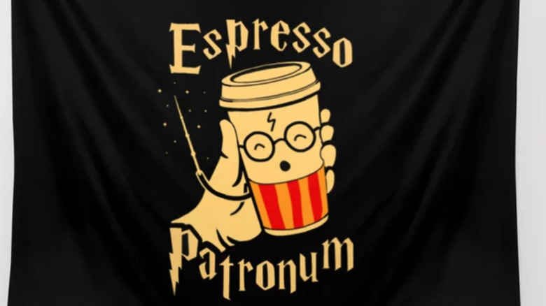 Espresso Patronum tapestry with coffee